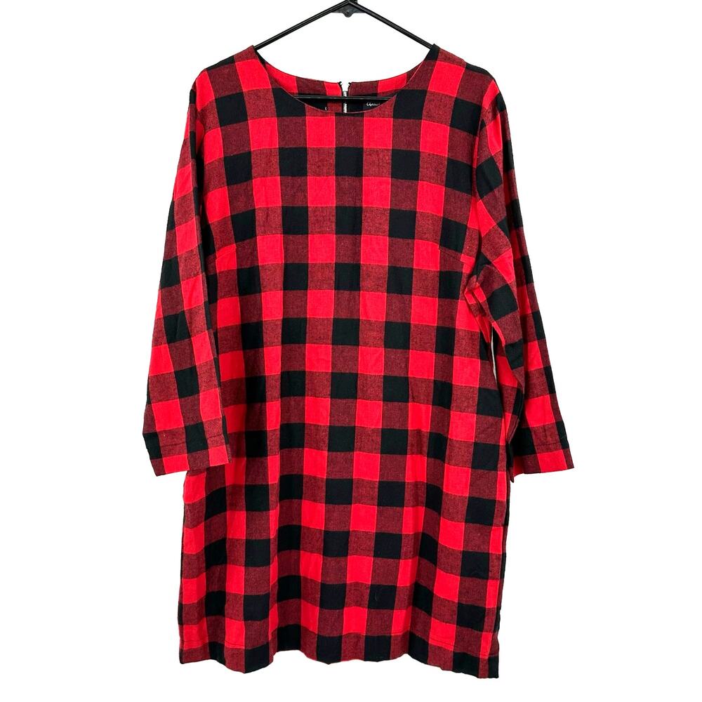 Charlie Paige Size XL Long Sleeve Shift Style Dress Red Black Buffalo Check‎ NWT